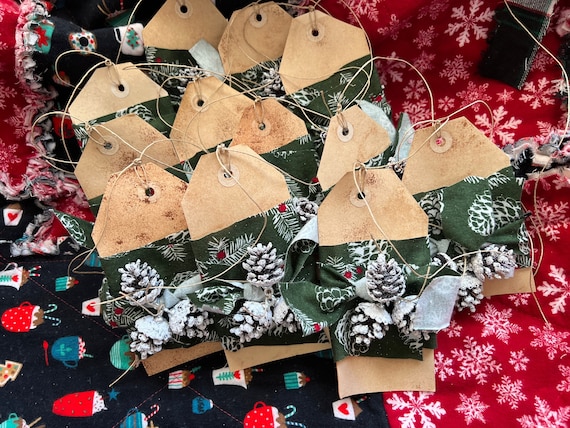 Primitive Christmas Pine Cone Tags/Bowl Fillers. Handmade
