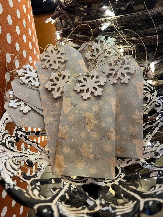 Primitive Christmas White Snowflake Gift Tags. Handmade