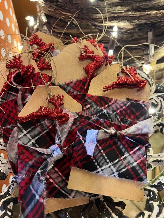 Primitive Christmas Gift Reindeer Tags. Handmade
