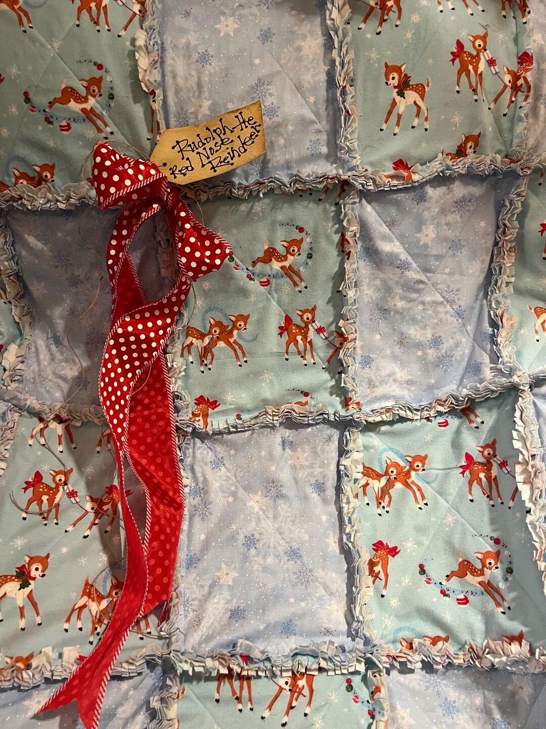 Rudolph and Snowflake Rag Quilt Throw. Handmade - Etsy