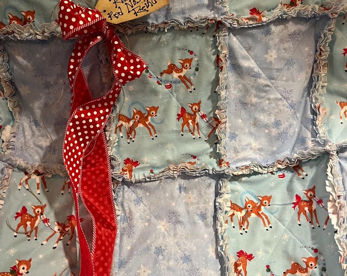 Rudolph and Snowflake Rag Quilt Throw. Handmade - Etsy