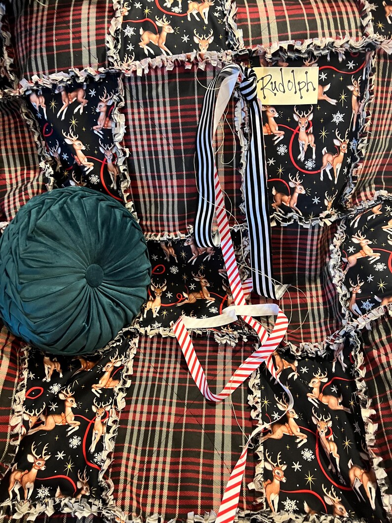 Rudolph and Plaid Rag Quilt Throw. Handmade - Etsy