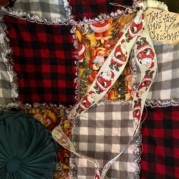 Santa Christmas Rag Quilt Throw. Handmade