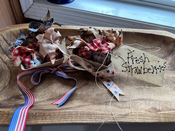 Primitive Tea Stain Strawberries. Handmade