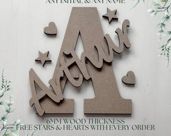 Personalised Wooden Letter & Script Name Sign: Nursery Decor, 20cm/28cm Height