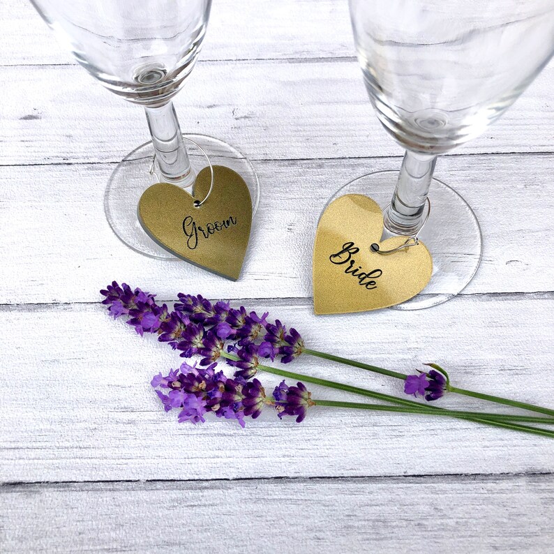 Wedding drink charms in gold acrylic personalised