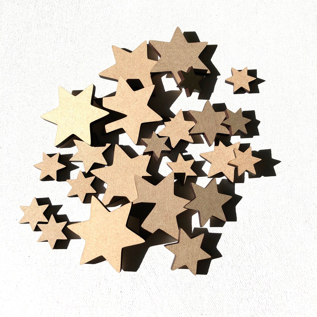 Star Shapes Wood X 30, 6 Point Star Shape, 5 Point Star Shape, Wood