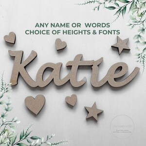 Script names with various heights made from wood