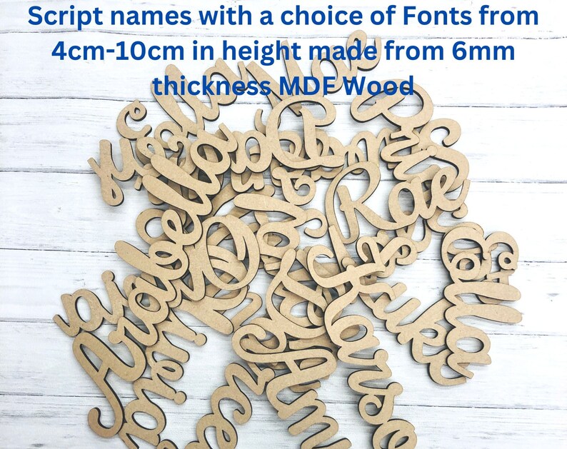script names with a choice of fonts made from 6mm wood thickness
