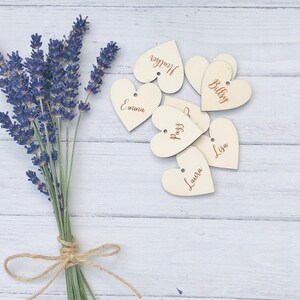 Poplar wood drink charms laser engraved with your hen party guests names