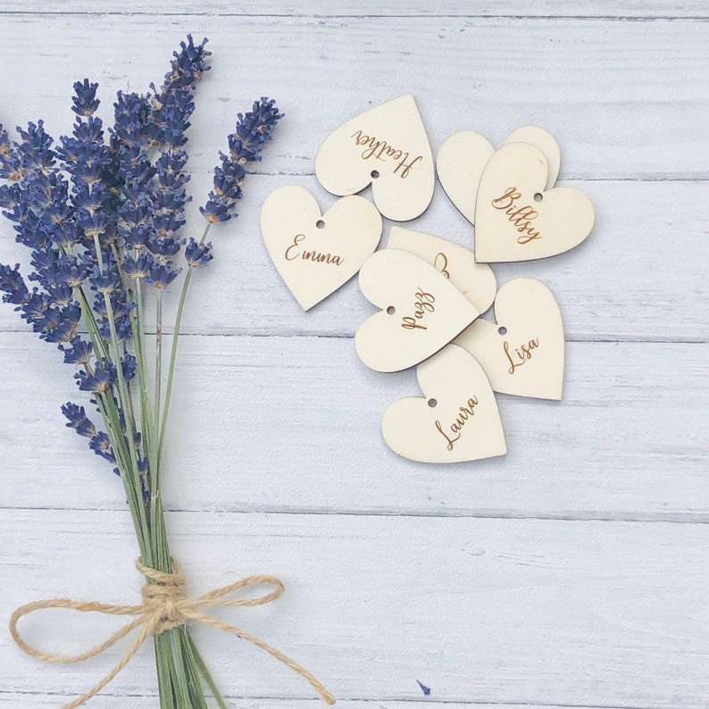 Poplar wood drink charms laser engraved with your hen party guests names