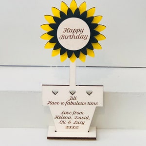 Personalised wooden sunflower card in the UK, Anniversary Sunflower Card, Birthday sunflower card, laser engraved card any wording