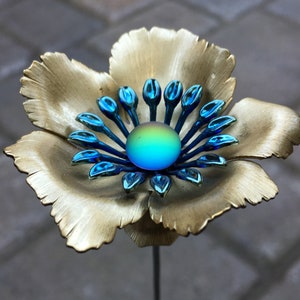 2 1/2 inch Brass and Plated Metal Flower on 12" stainless steel stem