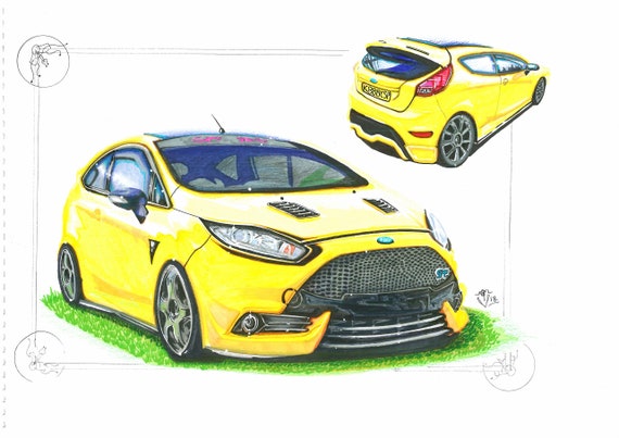 Mk6 Ford Fiesta ST Caricature Car Art Print
