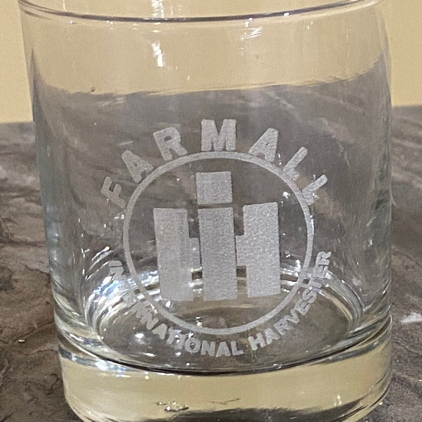 Farmall, IH, International Harvester Engraved Glass Tumbler, Drinking Glass, 11 oz