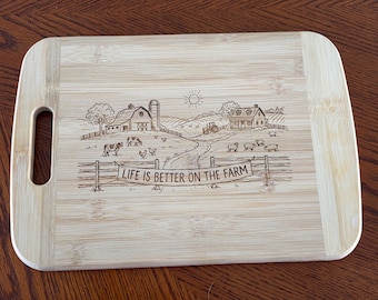 Life is Better on the Farm Bamboo Cutting Board - A Farm Lover's Kitchen Essential