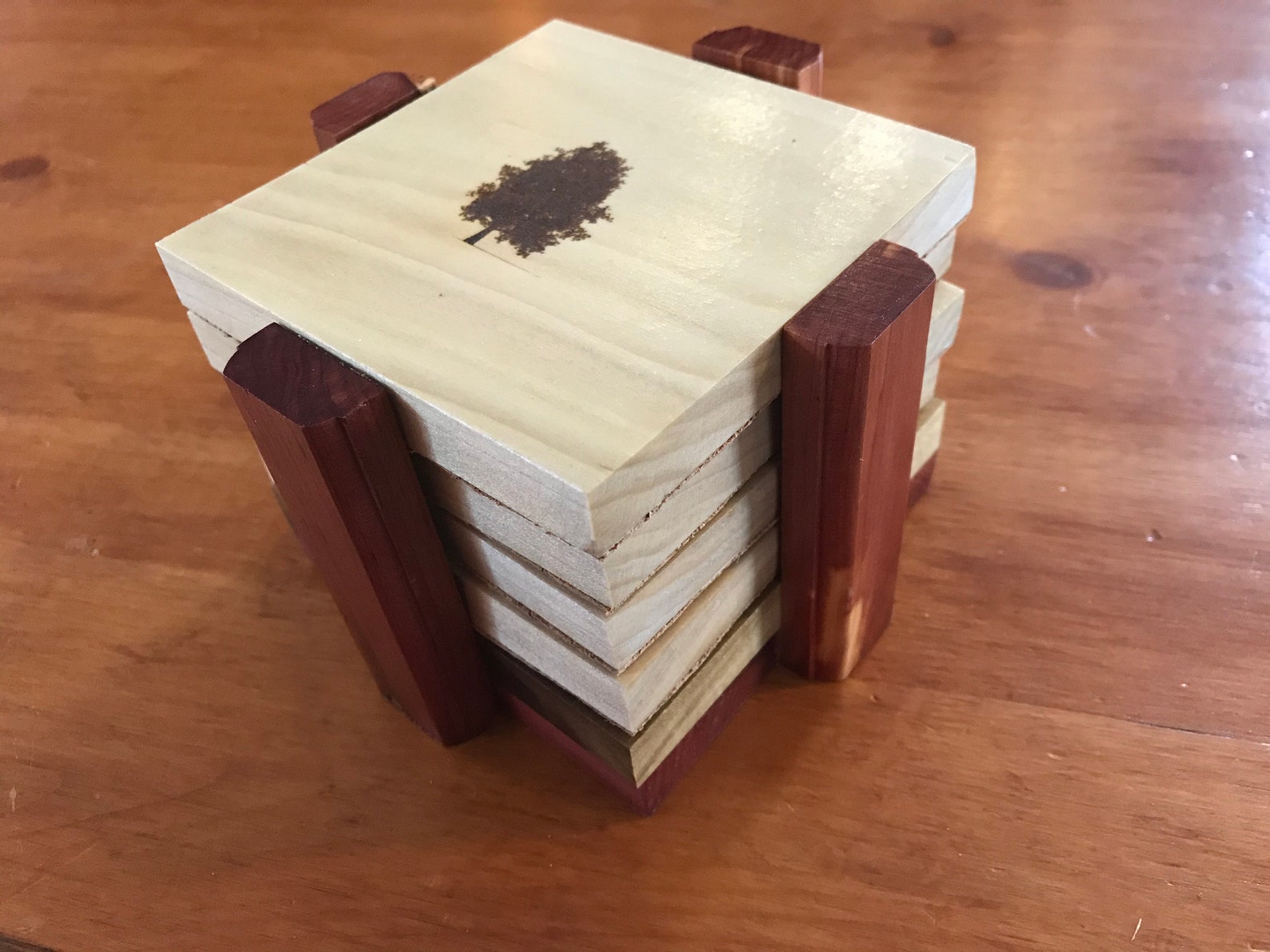 Wood Coasters Coaster Set Wood Coasters With Holder Etsy