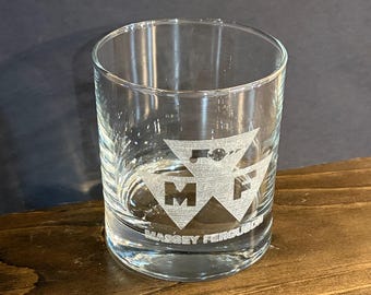Massey Ferguson Engraved Glass Tumbler, Drinking Glass, Whiskey 11 oz