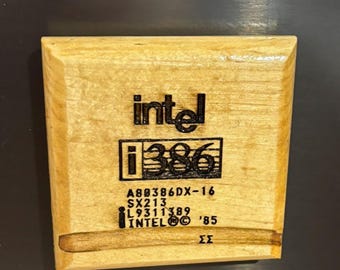 Intel 386 Chip Fridge Magnet - Solid Maple, Retro Computer Fan