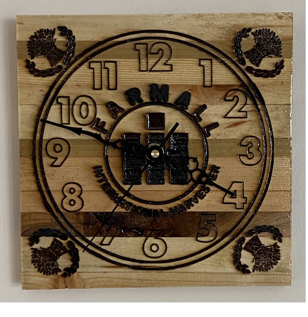International Harvester IH Wall Clock Made From Recycled Wood, Battery