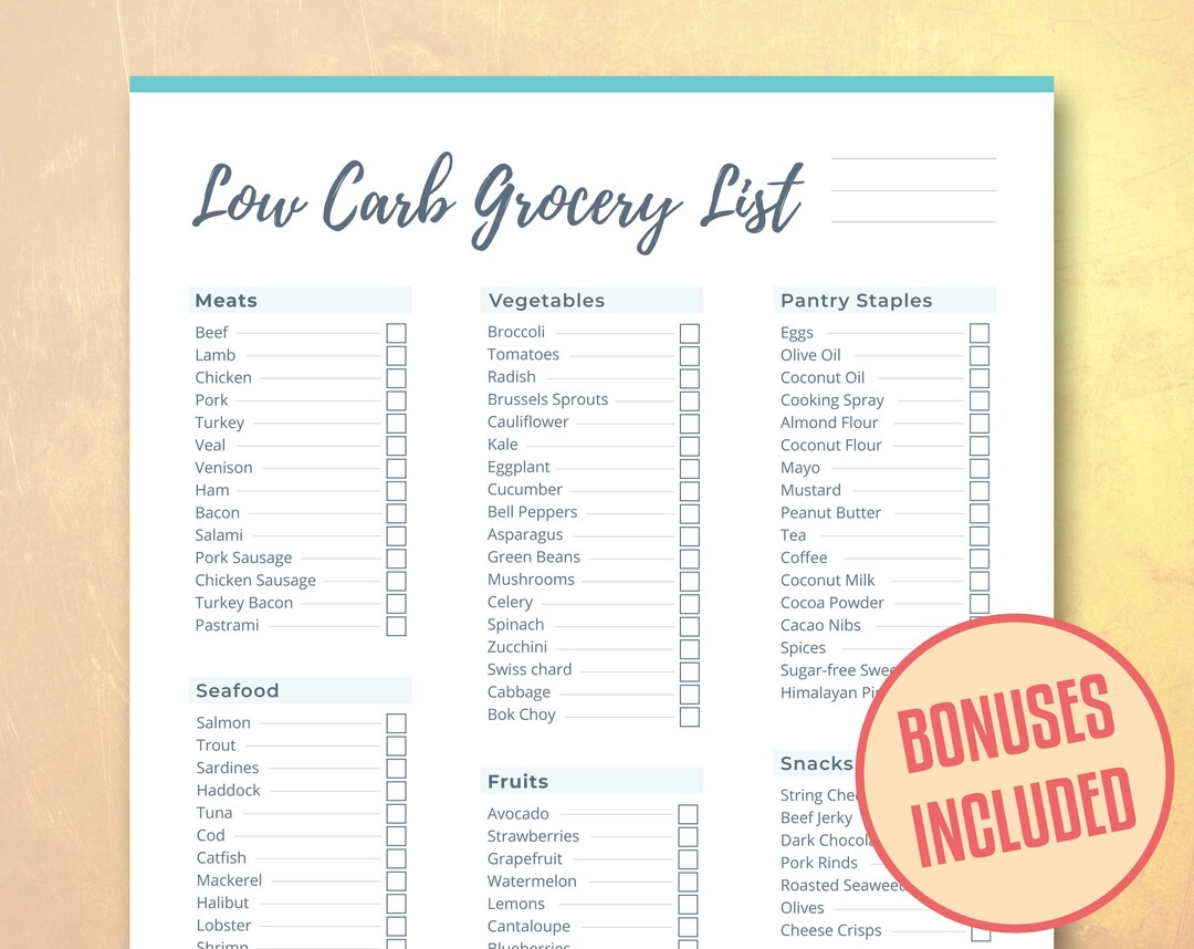 Low Carb Grocery List for Keto Diet Includes Weightloss Tracker &amp; More Printable PDF Files ...