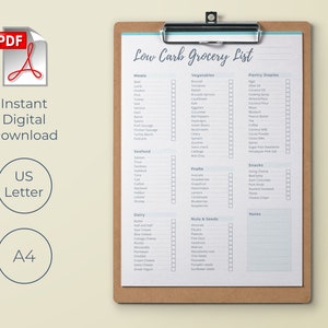 Low Carb Grocery List for Keto Diet Includes Weightloss Tracker &amp; More Printable PDF Files ...