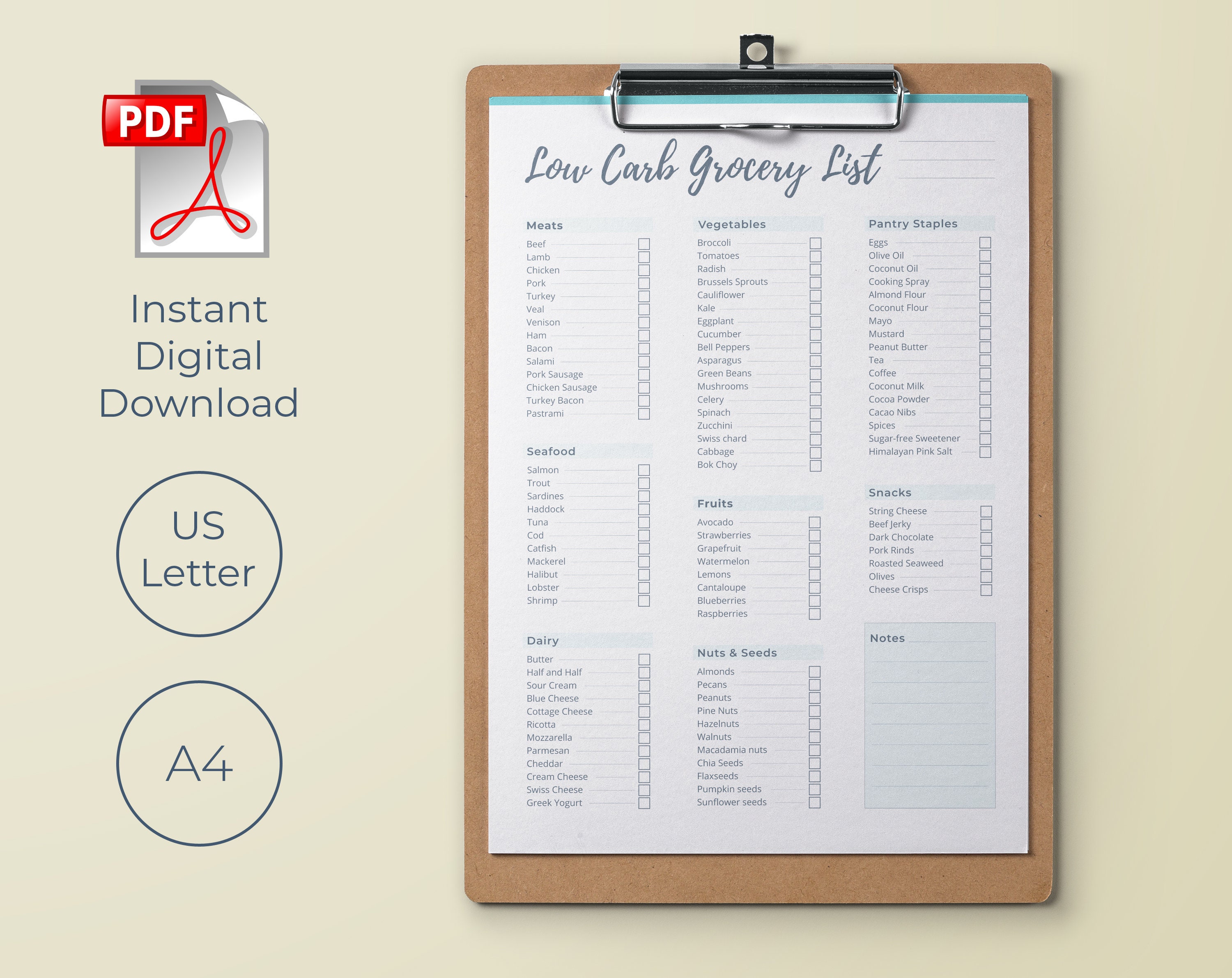 Low Carb Grocery List for Keto Diet Includes Weightloss Tracker &amp; More Printable PDF Files ...