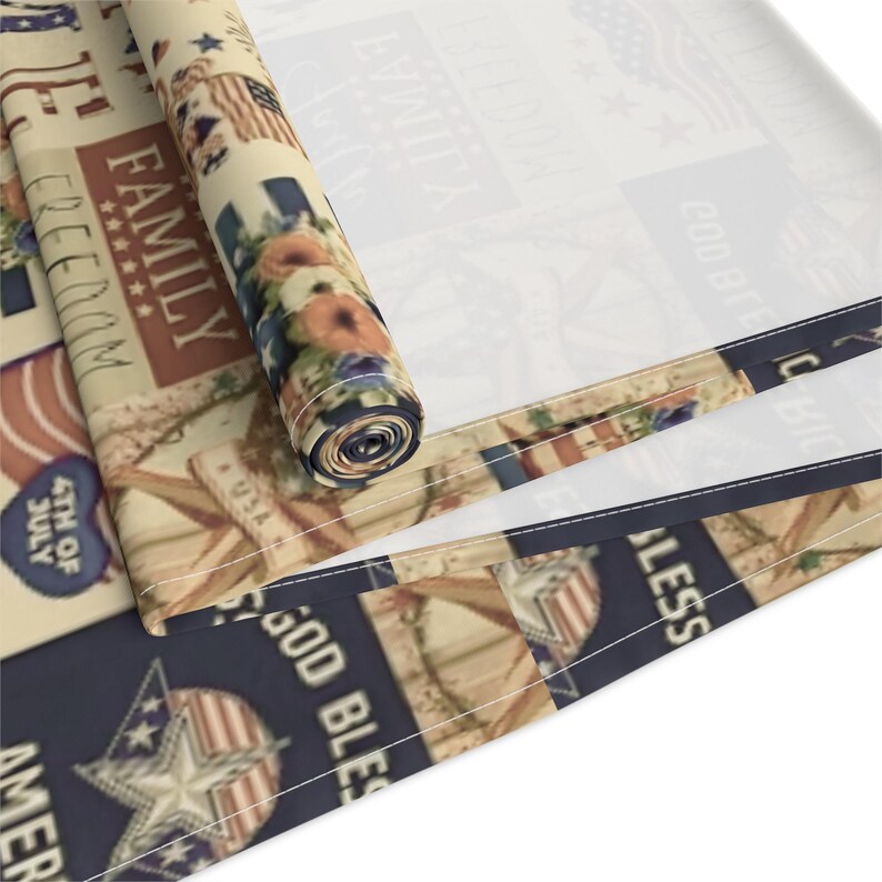 Patriotic Patchwork Pattern Table Runner | Americana Stars Stripes image 7