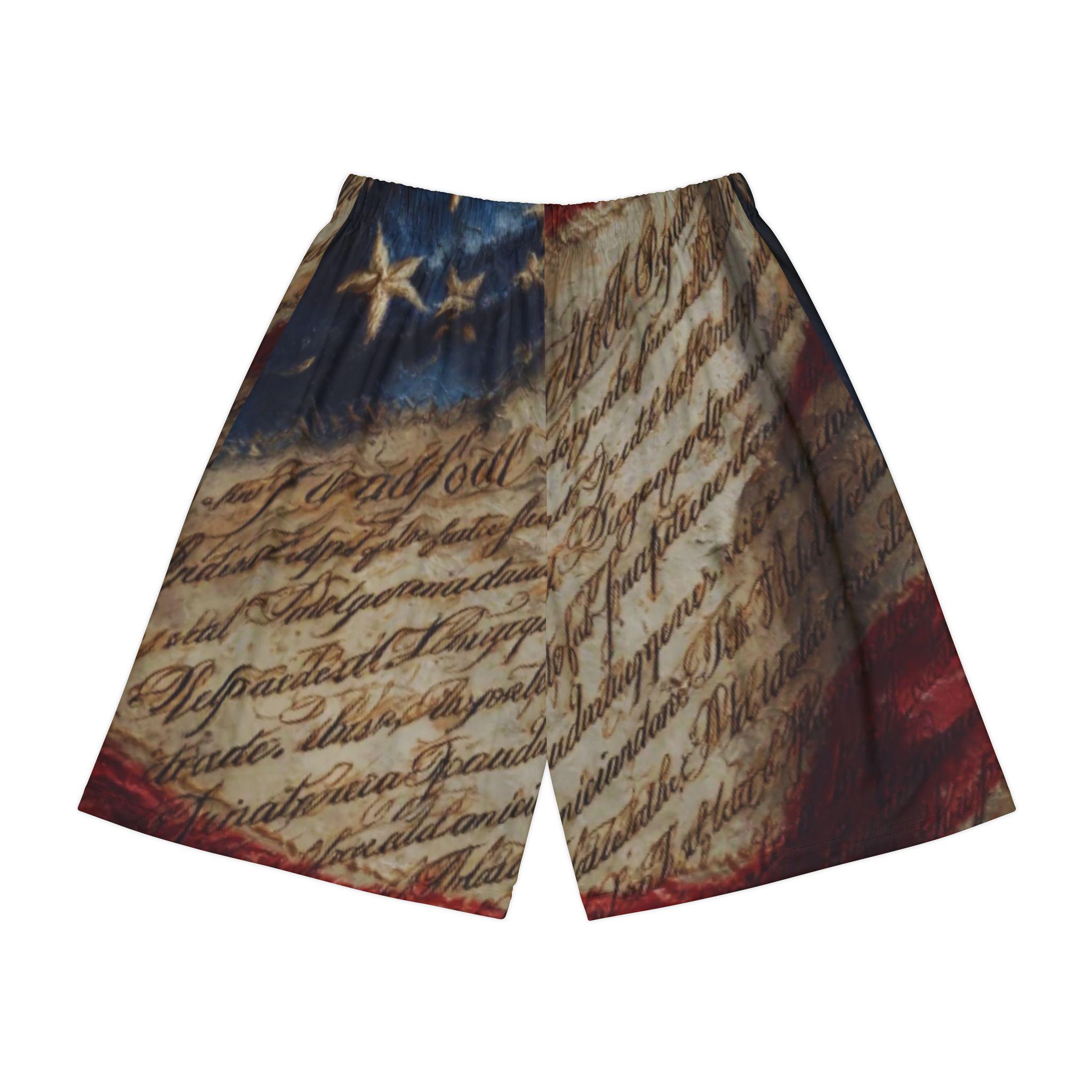 American Flag With Declaration Script Sports Shorts | Patriotic ...