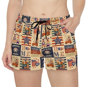 アメリカーナ パッチワーク フラッグ＆トラック柄 ショートパンツ | レディース カジュアル ショートパンツ