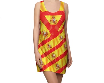Abito da donna a spalle scoperte con bandiera della Spagna / Abito estivo con bandiera della Spagna / Abito multiculturale della Spagna
