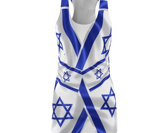 Israel Flag Themed Racerback Dress Crisply PRINTED Israel Flag