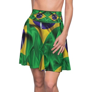 Brazil Flag Women&#39;s Skater Skirt | Brazil Multi Cultural Attire | Crisply Printed
