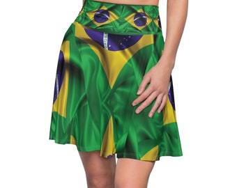 Brazil Flag Women's Skater Skirt | Brazil Multi Cultural Attire | Crisply Printed