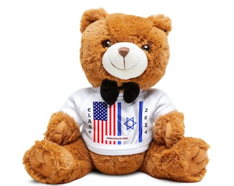 Personalized USA Israel  Graduation 2024  | Class 2024 Mixed Flag USA & Israel   Graduation Teddy Bear Personalized Graduation Gift