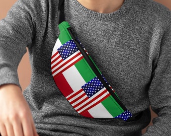 Italy-USA Mixed Flag  Fanny Pack| USA Italy Mixed  Flag Fanny pack  bag | Gifts & Souvenirs | Travel Bag | Crisply Printed