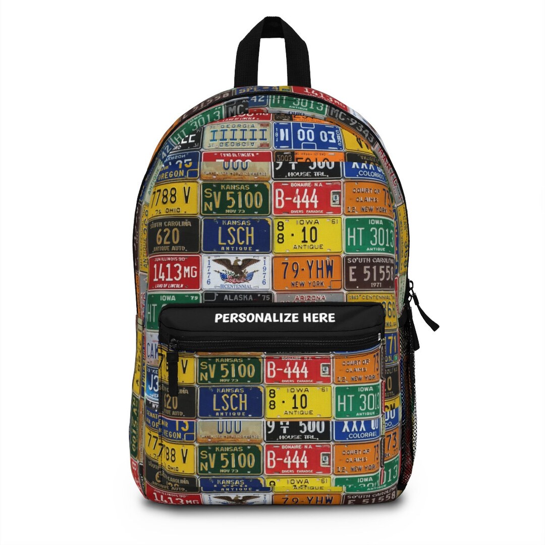 Personalizable License Plate Backpack | Polyester Travel Bag  display picture 2