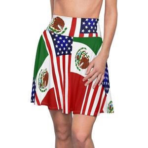 Mexiko USA Mixed Flagge Damen Skater Rock | Multikulti-Kleidung | Mexiko USA Kleidung.