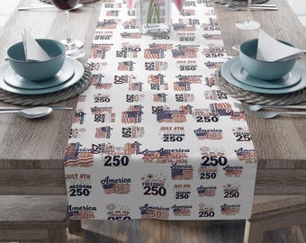 American Flag 250 Campaign Table Runner | Patriotic Stars Stripes Cotton Poly