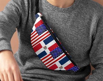 Dominican-USA Mixed Flag  Fanny Pack| USA- DR Flag Fanny pack  bag | Gifts & Souvenirs | Travel Bag Crisply Printed