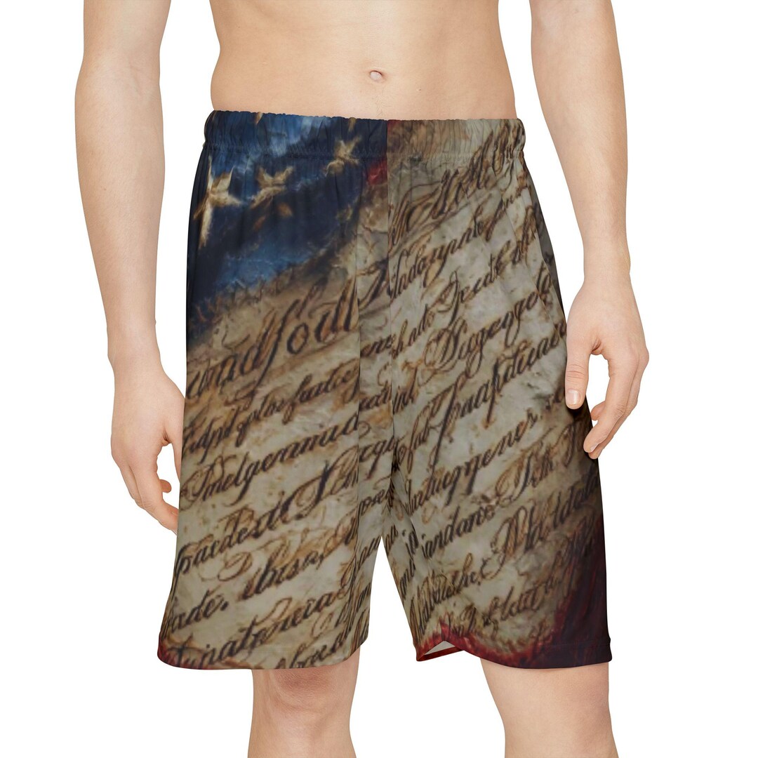 American Flag With Declaration Script Sports Shorts | Patriotic ...
