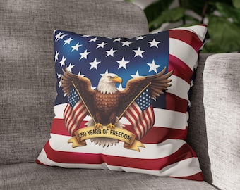 250th Anniversary Eagle Pillow Cover, Patriotic Faux Suede