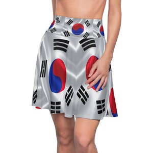 Korea Flag Women's Skater Skirt Korea day Multi Cultural Dress Attire Crisply PRINTED image 1