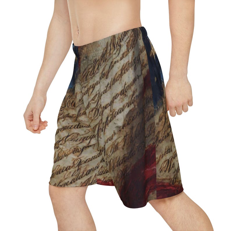 American Flag With Declaration Script Sports Shorts | Patriotic ...