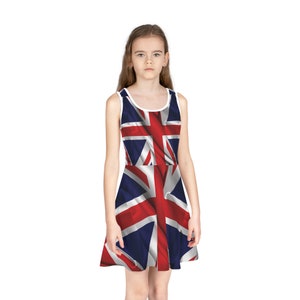UK Großbritannien Flagge Ärmelloses Sommerkleid für Mädchen | Multikulturelle UK-Flagge Kinderkleidung Kostüm