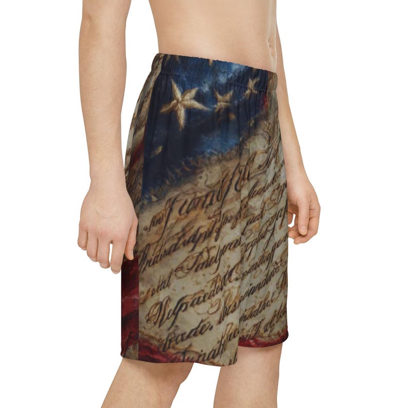 American Flag With Declaration Script Sports Shorts | Patriotic ...