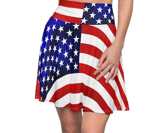 USA Flag Women's Skater Skirt | Multi Cultural Attire | 4th of July skater skirt | USA Independence Day parade  Attire.