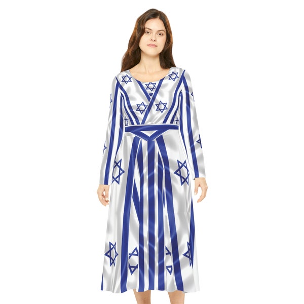 Robe de danse à manches longues drapeau Israël pour femme, tenues multiculturelles à imprimé vif | Conception abstraite, voir la description complète achat b-4