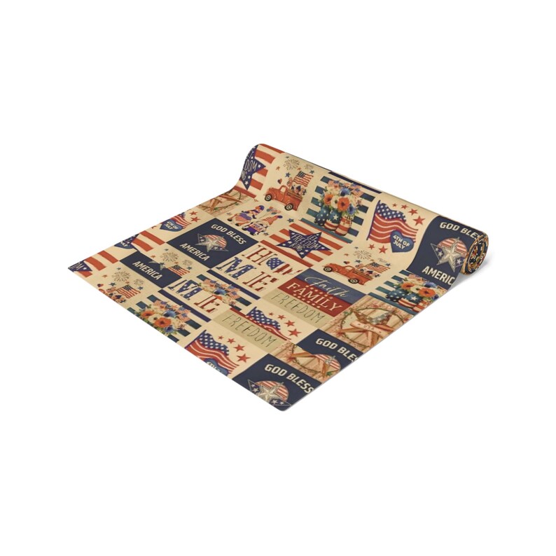 Patriotic Patchwork Pattern Table Runner | Americana Stars Stripes image 10