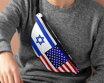 Israel USA Mixed Flag  Fanny Pack| USA Israel  Flag Fanny pack  bag | Gifts & Souvenirs | Travel Bag